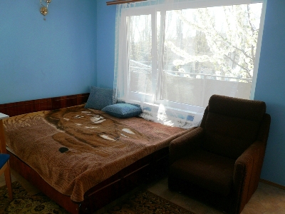Большая двухспальная кровать возле окна. Можно разобрать на две кровати. Это по желанию гостей